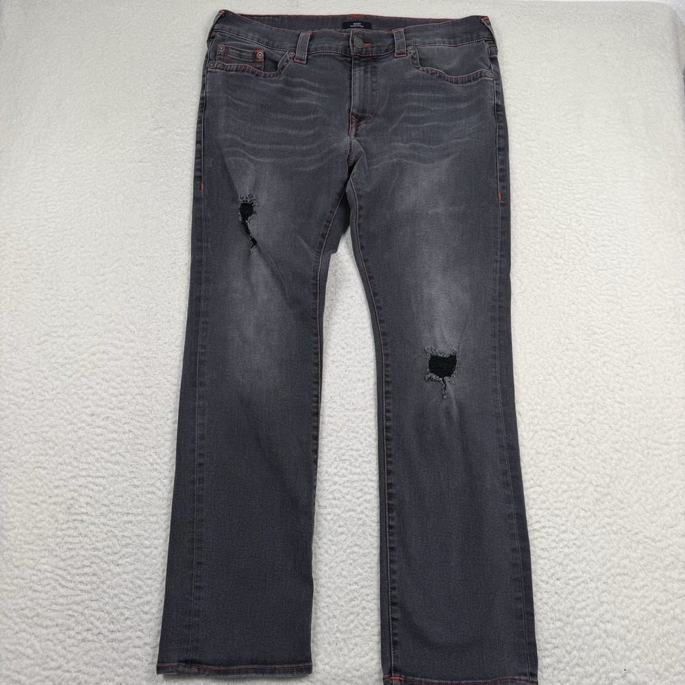 True Religion Jeans Men's 38 Black Ricky Relaxed Straight Distressed 38x33